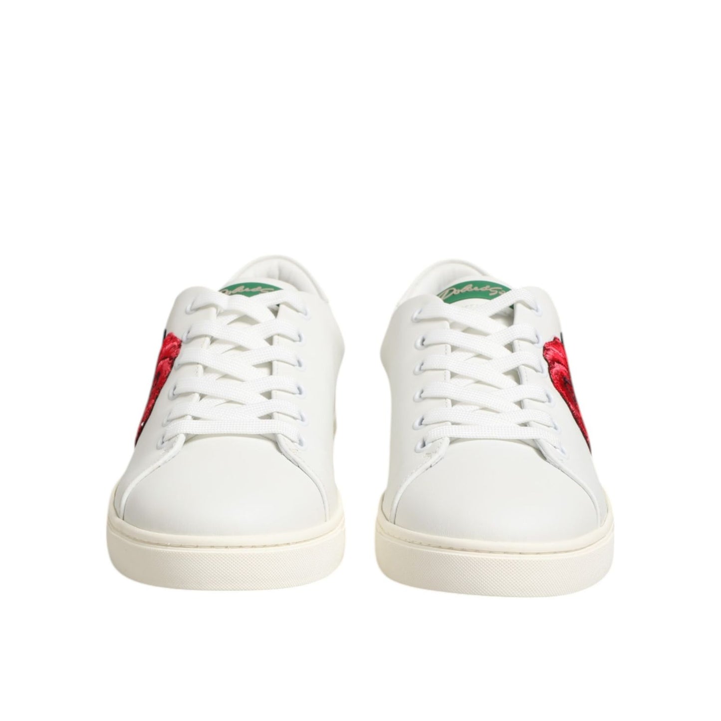 Dolce & Gabbana White Leather Rose Embroidery Low-Top  Shoes