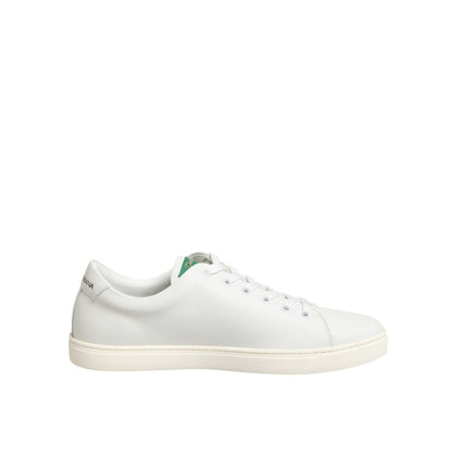 Dolce & Gabbana White Leather Rose Embroidery Low-Top  Shoes