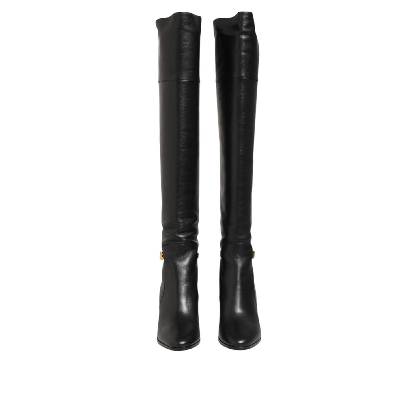 Dolce & Gabbana Black Leather Over-The-Knee DG Boots  Shoes