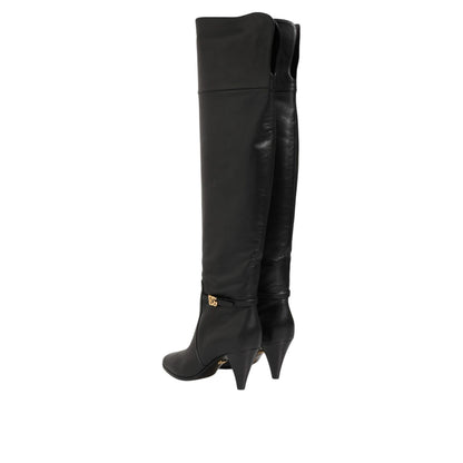 Dolce & Gabbana Black Leather Over-The-Knee DG Boots  Shoes