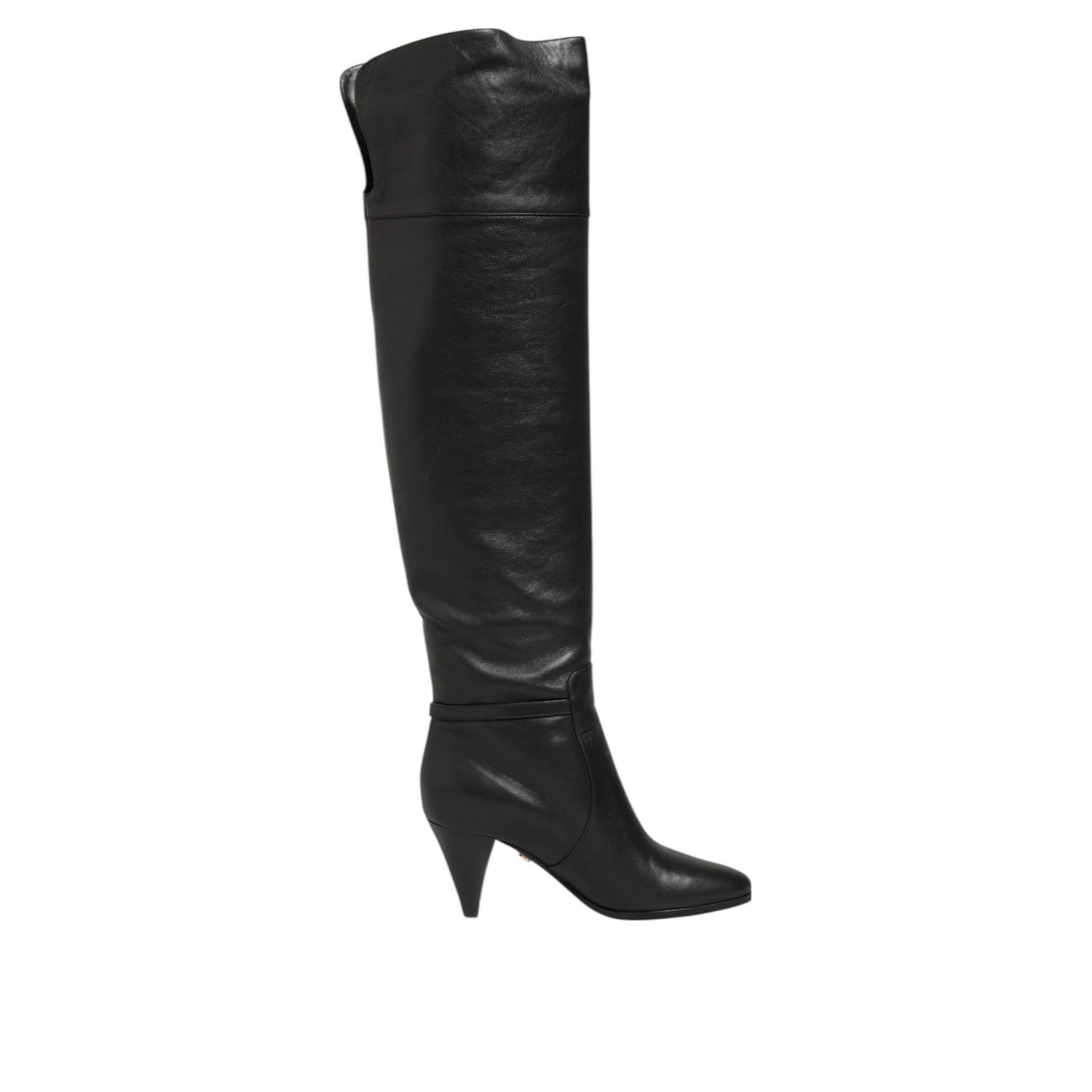 Dolce & Gabbana Black Leather Over-The-Knee DG Boots  Shoes
