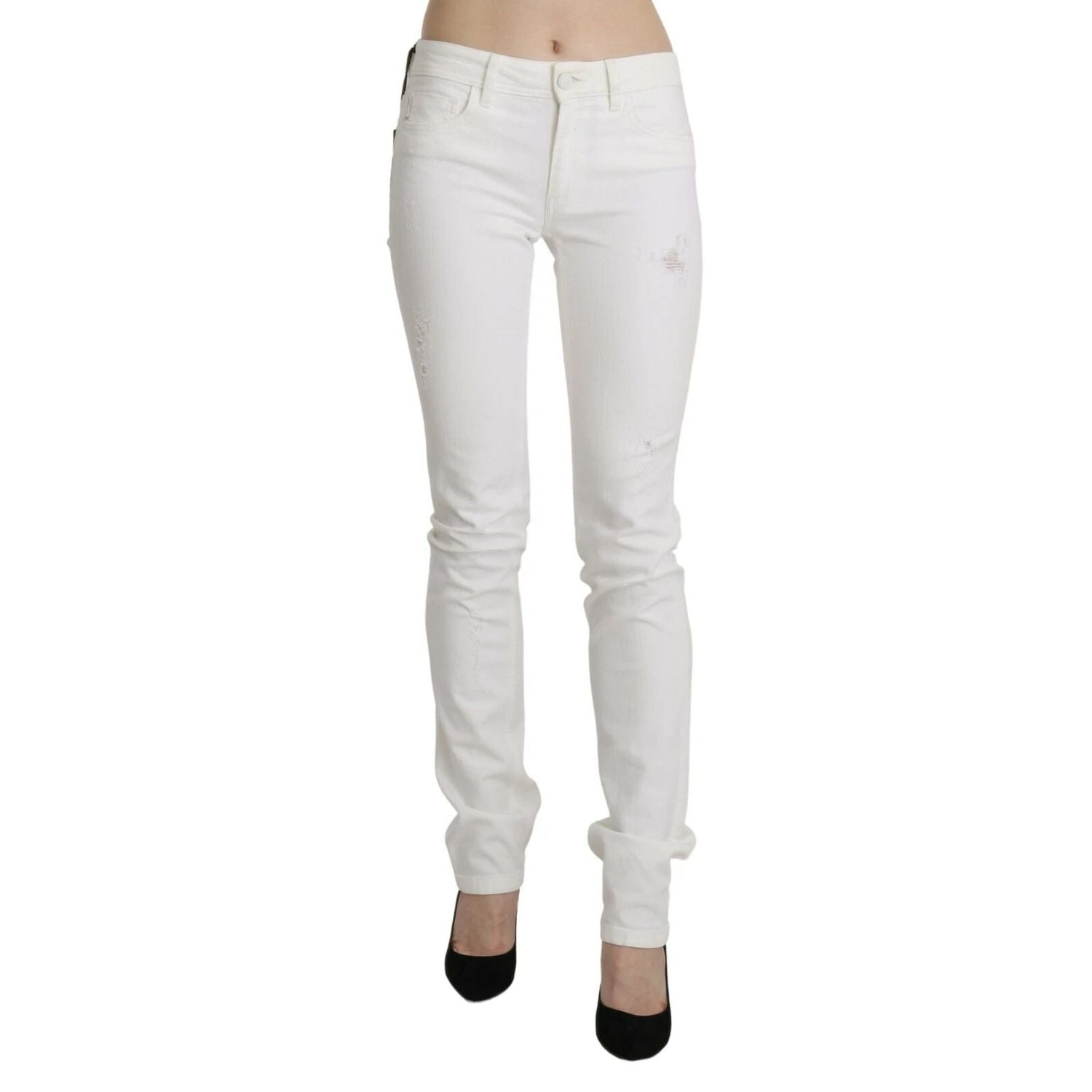 Just Cavalli White Cotton Slim Fit Mid Waist Skinny Trouser Jeans