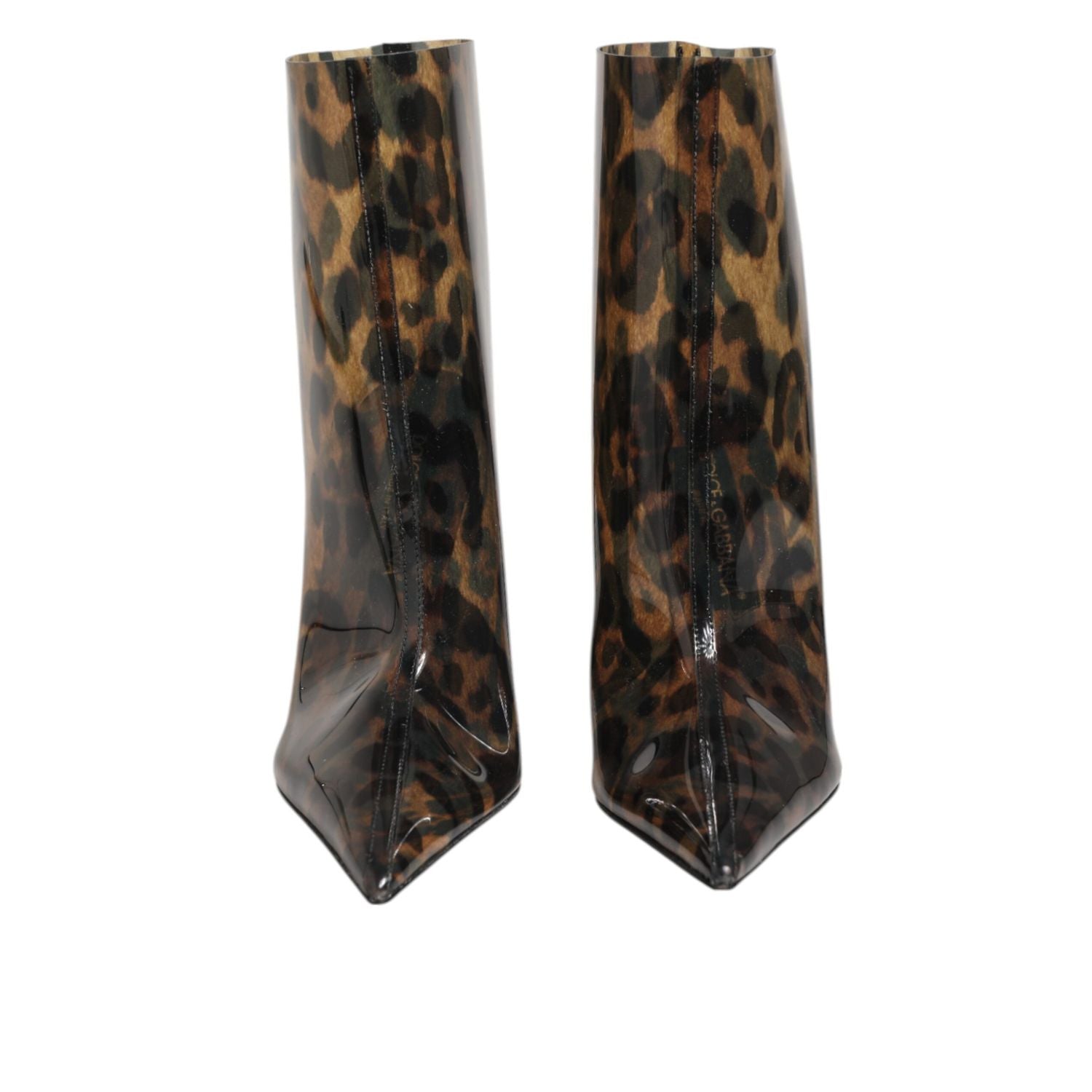 Dolce & Gabbana Leopard Print PVC Pointed Toe Boots Shoes