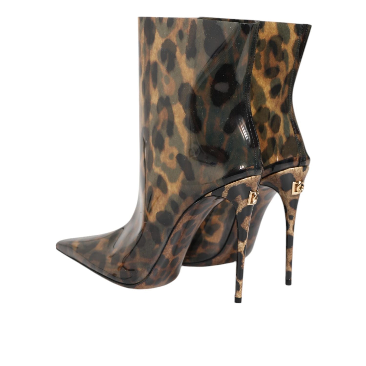 Dolce & Gabbana Leopard Print PVC Pointed Toe Boots Shoes