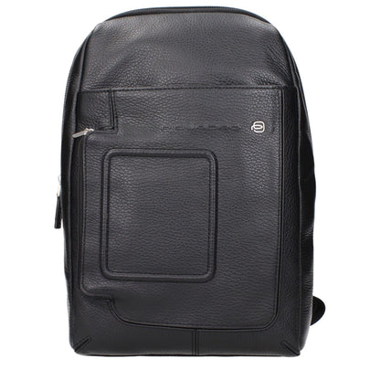 Piquadro Black Leather Crossbody Bag with front logo, adjustable straps, MPN CA4832VIN, code F84382, sleek design, perfect for daily use.