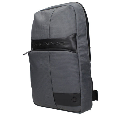 Piquadro Gray Fabric Crossbody Bag with adjustable strap, front logo detail, and zip closure, model CA5751W129GR, code F84384.