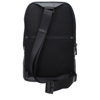 Back view of Piquadro Gray Fabric Crossbody Bag with adjustable shoulder strap and front logo, model CA5751W129GR code F84384.