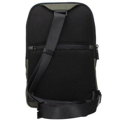 Image of Piquadro Green Fabric Crossbody Bag showing adjustable shoulder strap and back detailing.