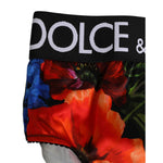 Dolce & Gabbana Multicolor Floral Print High Waist Panty Underwear with branded waistband, featuring vibrant floral design on black base.
