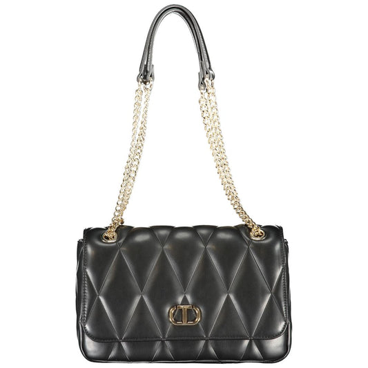 Twinset Black Polyethylene Women Handbag with chain handles and stylish snap closure.