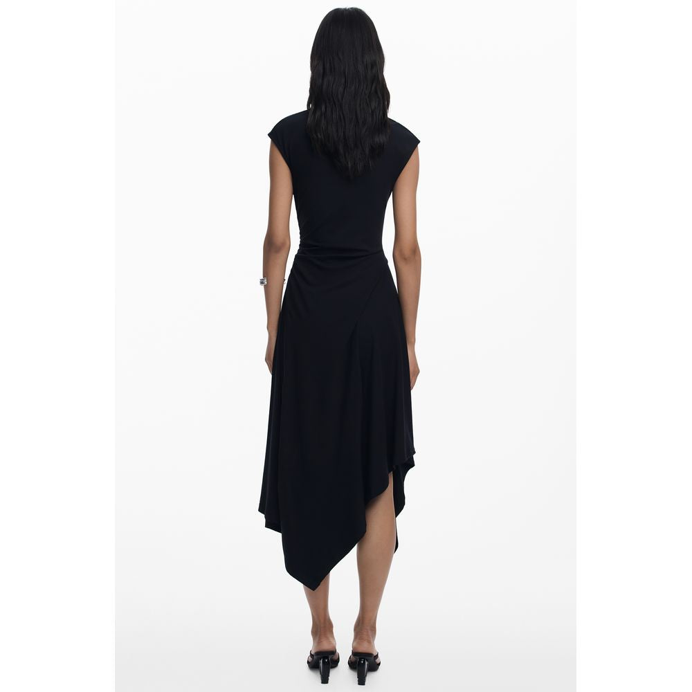 Desigual Black Cotton Women Dress - back view showcasing the elegant asymmetric hem and comfortable fit.