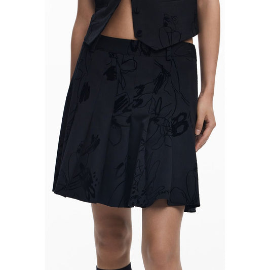 Desigual Black Polyester Women Skirt with flock design and side zipper showcasing bold fashion statement.