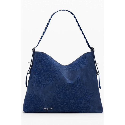 Desigual Blue Polyethylene Women Handbag with floral embroidery and adjustable shoulder strap
