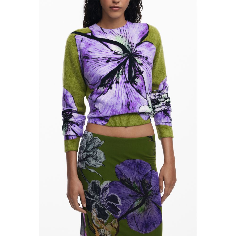 Model wearing Desigual Green Polyester Women Skirt with floral designs and matching top