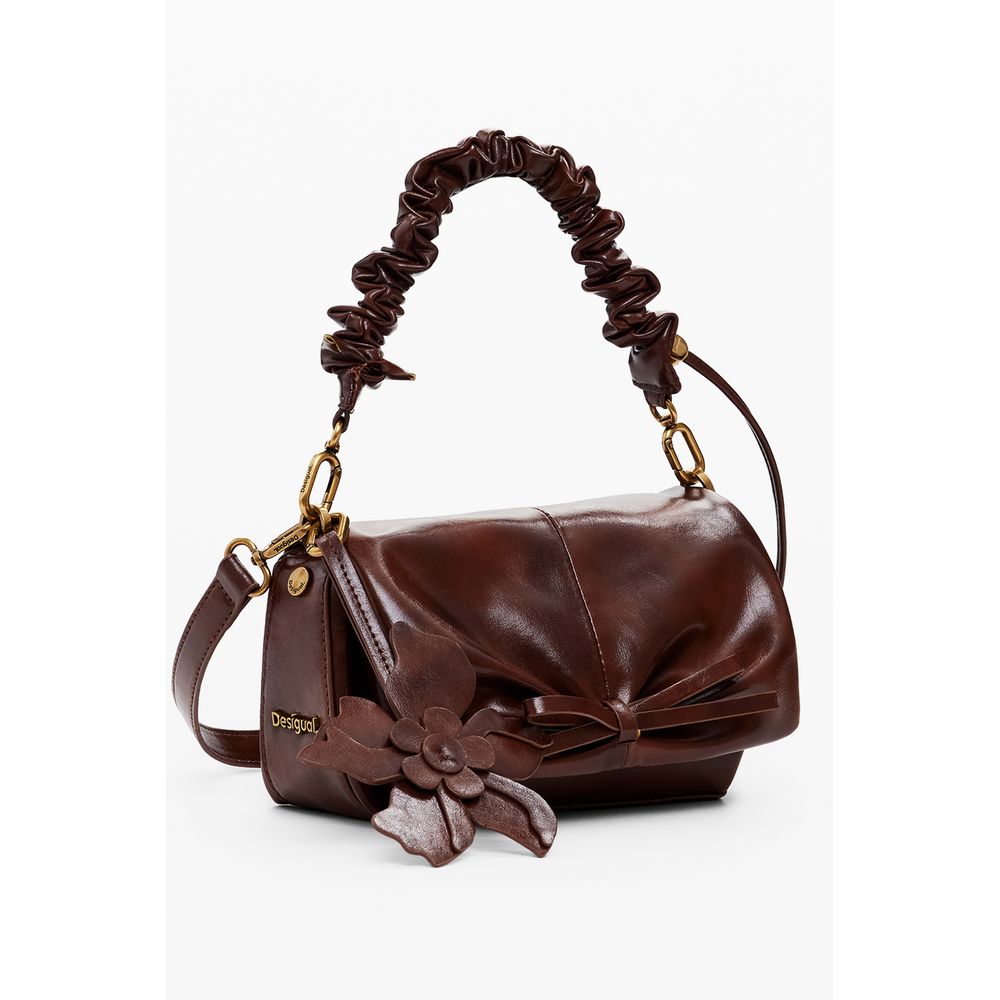 Desigual Brown Polyethylene Women Handbag with floral detail and adjustable strap