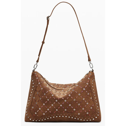 Desigual Brown Polyethylene Women Handbag with removable shoulder handle and adjustable strap, featuring chic contrasting details.