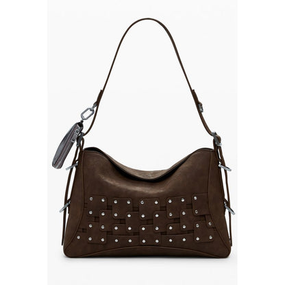 Desigual Brown Polyethylene Women Handbag with removable shoulder handle and contrasting details, styled as a chic and versatile accessory.