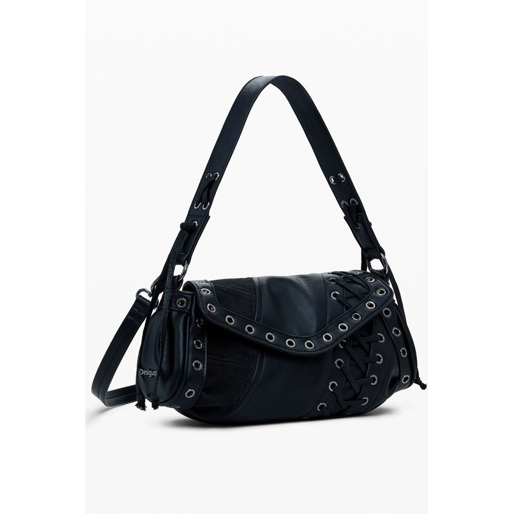Desigual Black Polyethylene Women Handbag with adjustable strap and decorative detailing.