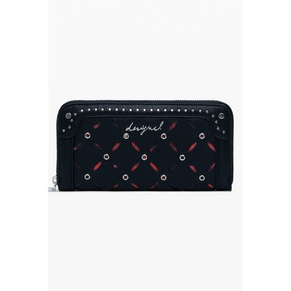 Desigual Black Polyethylene Women Wallet, elegant design with black hue, multiple compartments, and contrasting details for style.