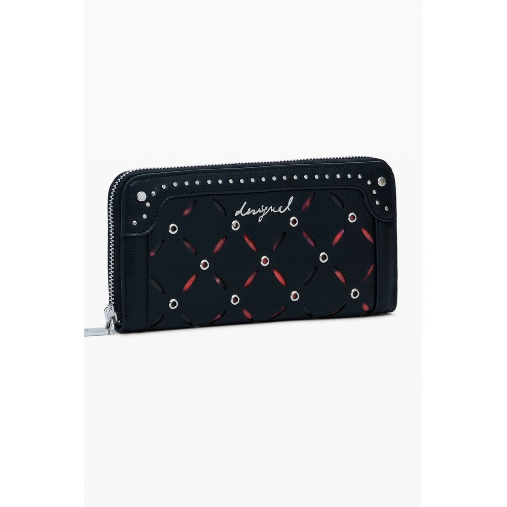 Desigual Black Polyethylene Women Wallet with stylish design, featuring multiple compartments and zipper closure for modern trendsetters.