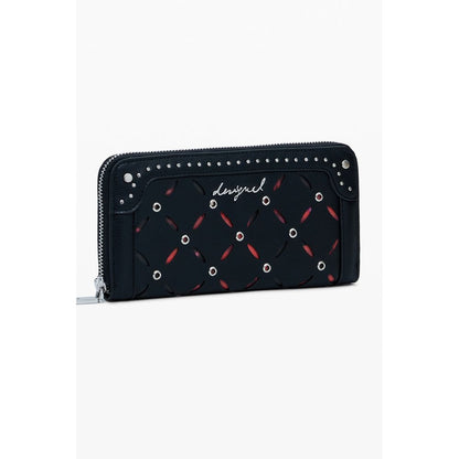 Desigual Black Polyethylene Women Wallet with stylish design, featuring multiple compartments and zipper closure for modern trendsetters.