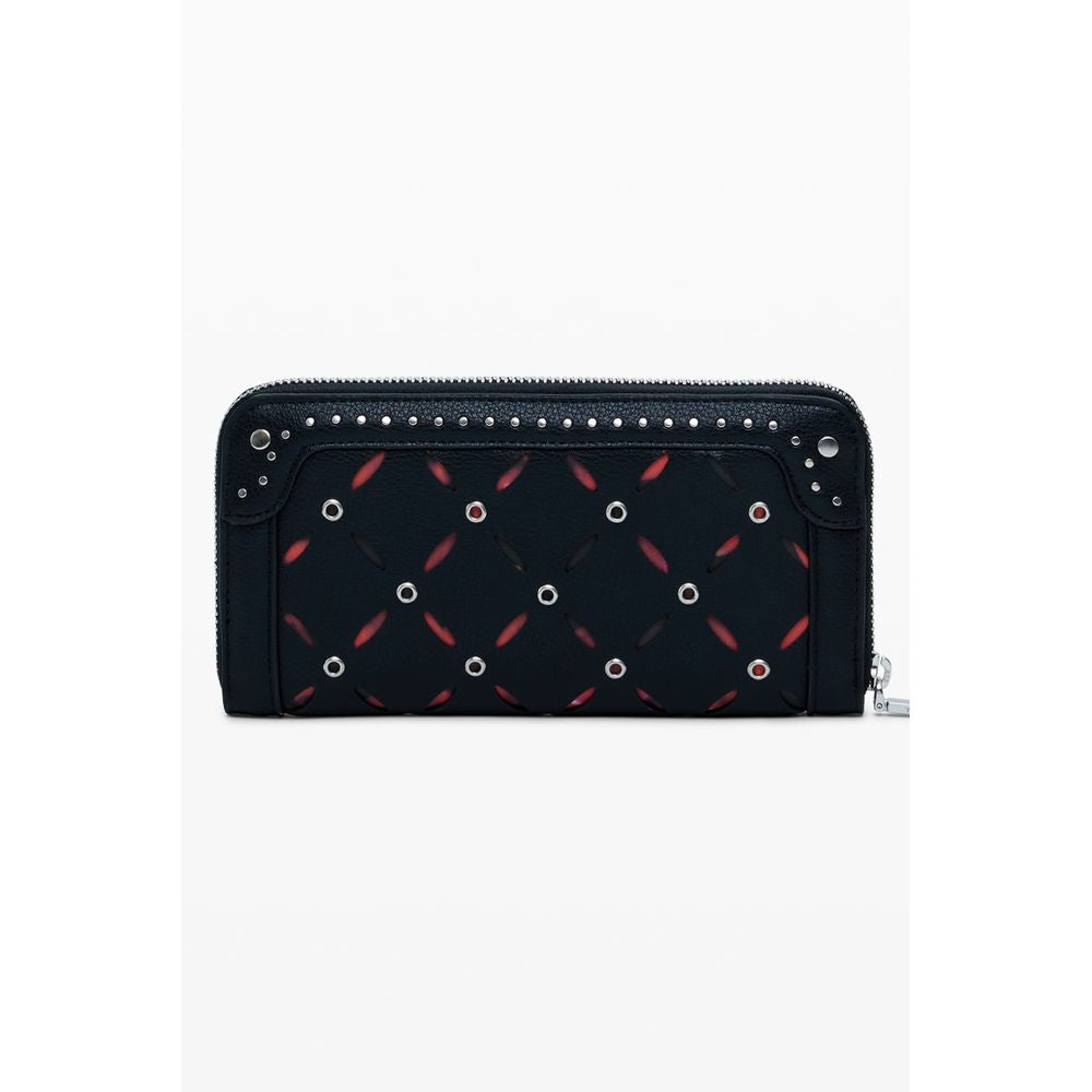 Desigual Black Polyethylene Women Wallet with sleek design, zip closure, and stylish contrasting patterns perfect for modern trendsetters.