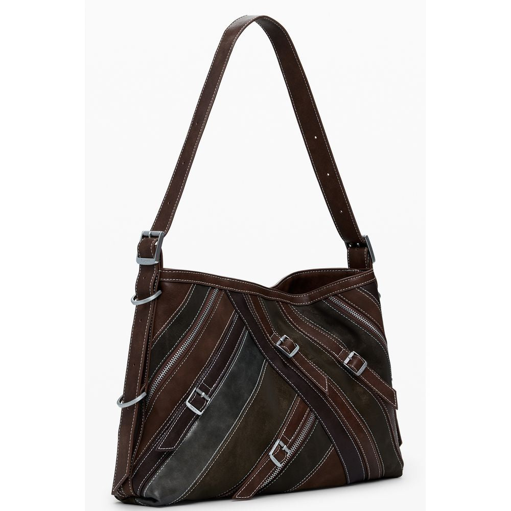 Alt Tag: Desigual Brown Polyethylene Women Handbag with unique design and adjustable shoulder strap