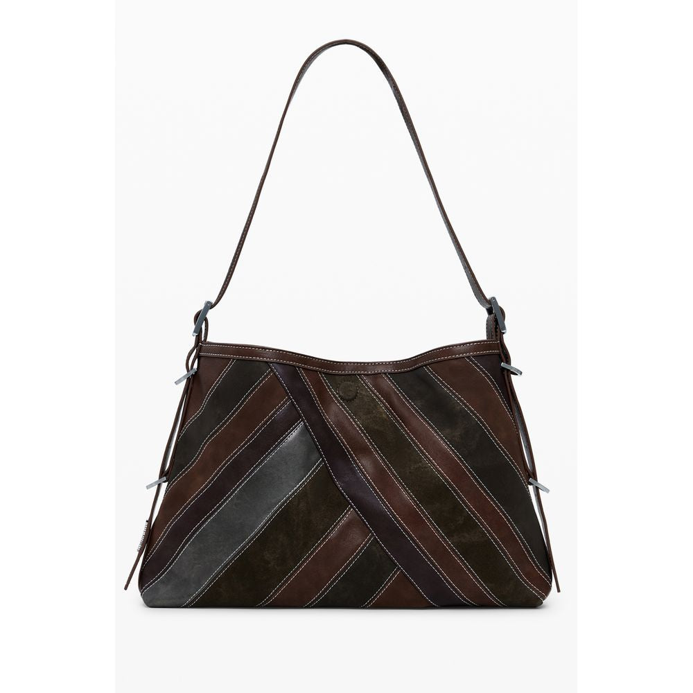 Desigual Brown Polyethylene Women Handbag with adjustable shoulder strap and distinctive vibrant design on display.