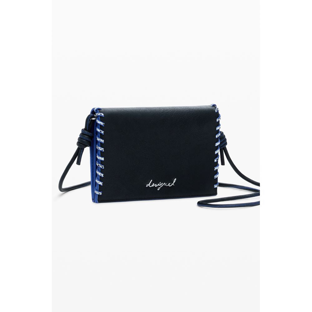 Desigual Black Polyethylene Women Wallet with shoulder strap, showcasing modern design and practicality.