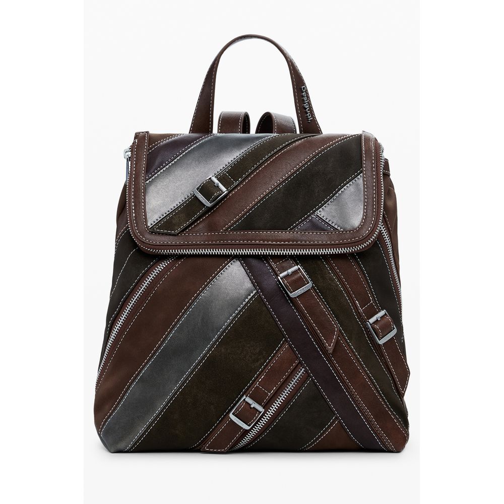 Desigual Brown Polyethylene Women Backpack with contrasting details and secure zip closure, perfect for a stylish on-the-go look.