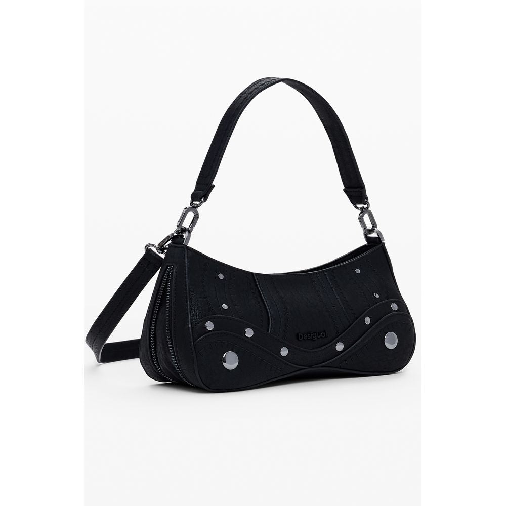 Desigual Black Polyethylene Women Handbag with removable handle and zip-expandable bottom for versatile style and storage.
