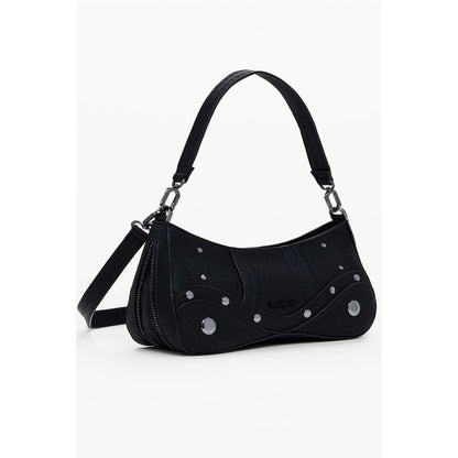 Desigual Black Polyethylene Women Handbag with removable handle and zip-expandable bottom for versatile style and storage.