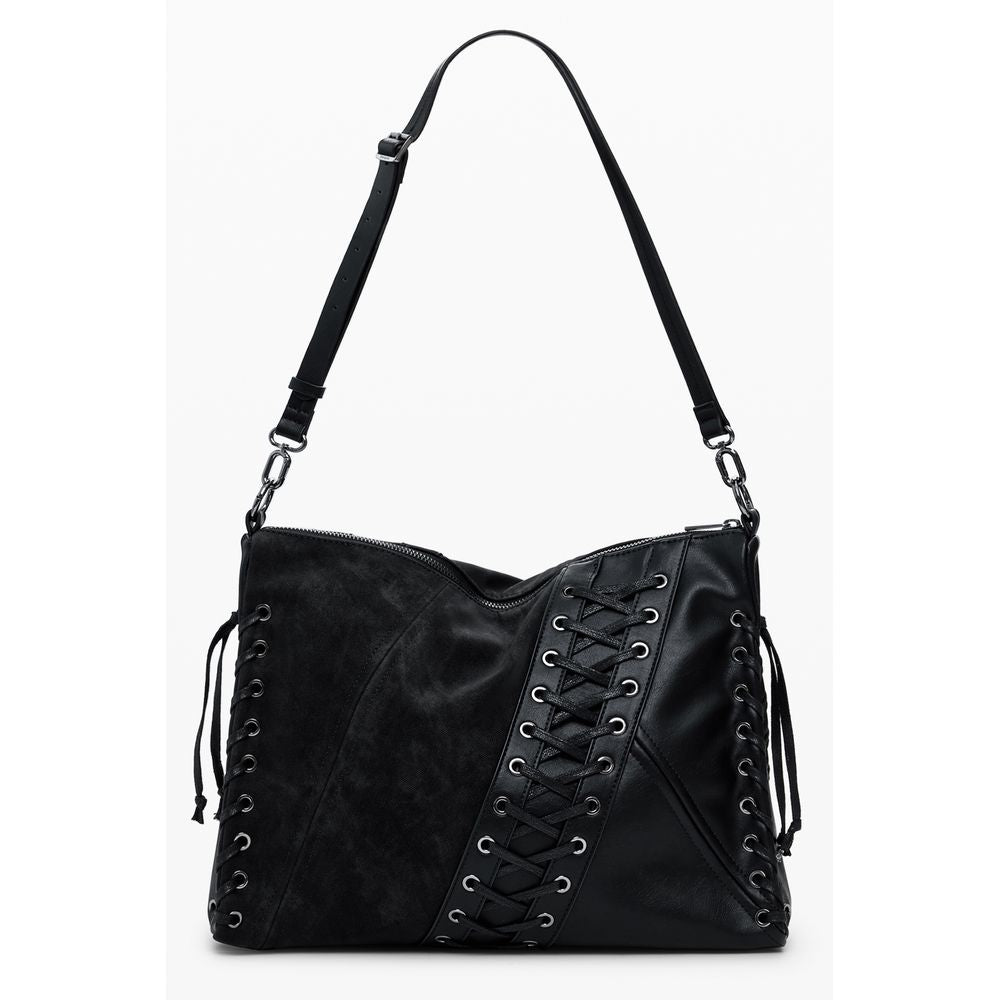 Desigual Black Polyethylene Women Handbag with adjustable strap and contrast detail, featuring iconic logo for a trendsetting look.