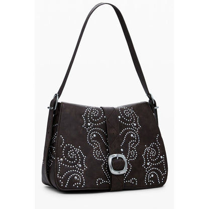 Desigual Brown Polyethylene Women Handbag with chic studs and adjustable strap for stylish functionality.