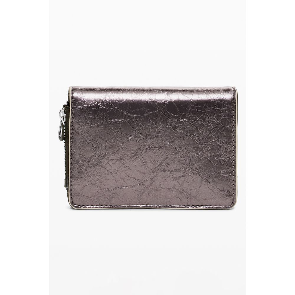 Desigual Bronze Polyethylene Women Wallet exquisite design with zip closure, card spaces, and contrasting embroidery details.