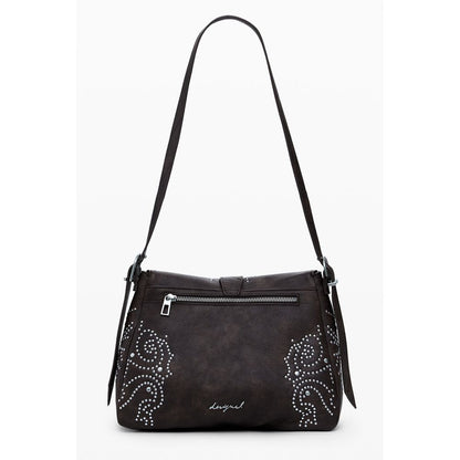 Desigual Brown Polyethylene Women Handbag with adjustable strap and chic studs, featuring external and internal pockets for essentials.
