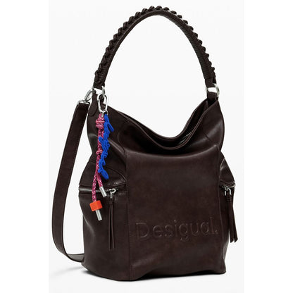 Desigual Brown Polyethylene Women Backpack with Africa-inspired design, tactile relief print, showcasing versatile fashion appeal.