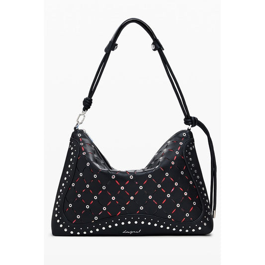 Desigual Black Polyethylene Women Handbag with contrasting details and removable shoulder handle.