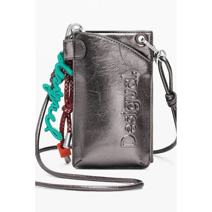 Desigual Bronze Polyethylene Women Wallet with strap and key holder, featuring embossed logo and stylish design