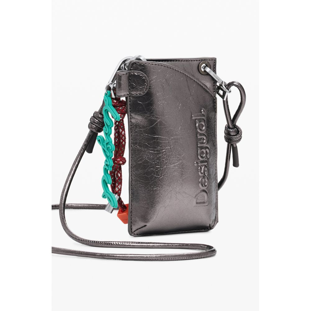 Desigual Bronze Polyethylene Women Wallet with shoulder strap and logo, showcasing durable design and bold style for fashion-forward individuals.