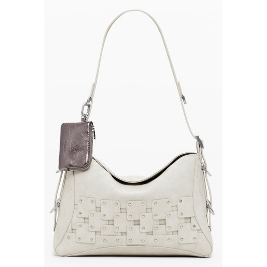 Desigual Beige Polyethylene Women Handbag with removable shoulder handle and chic coin purse.
