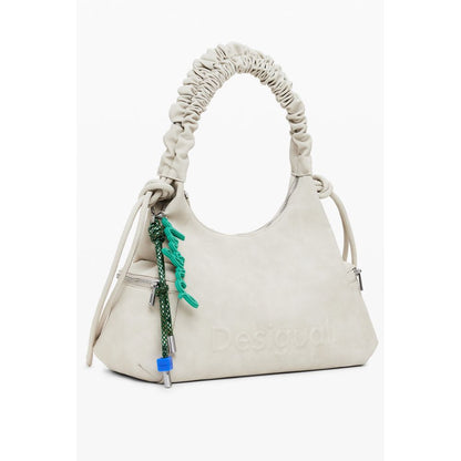 Desigual Beige Polyethylene Women Handbag with unique handle, featuring stylish design and multiple pockets for optimal organization.
