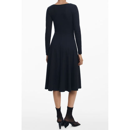 Back view of Desigual Black Cotton Women Dress with long sleeves and wide neckline showcasing elegant and comfortable style.