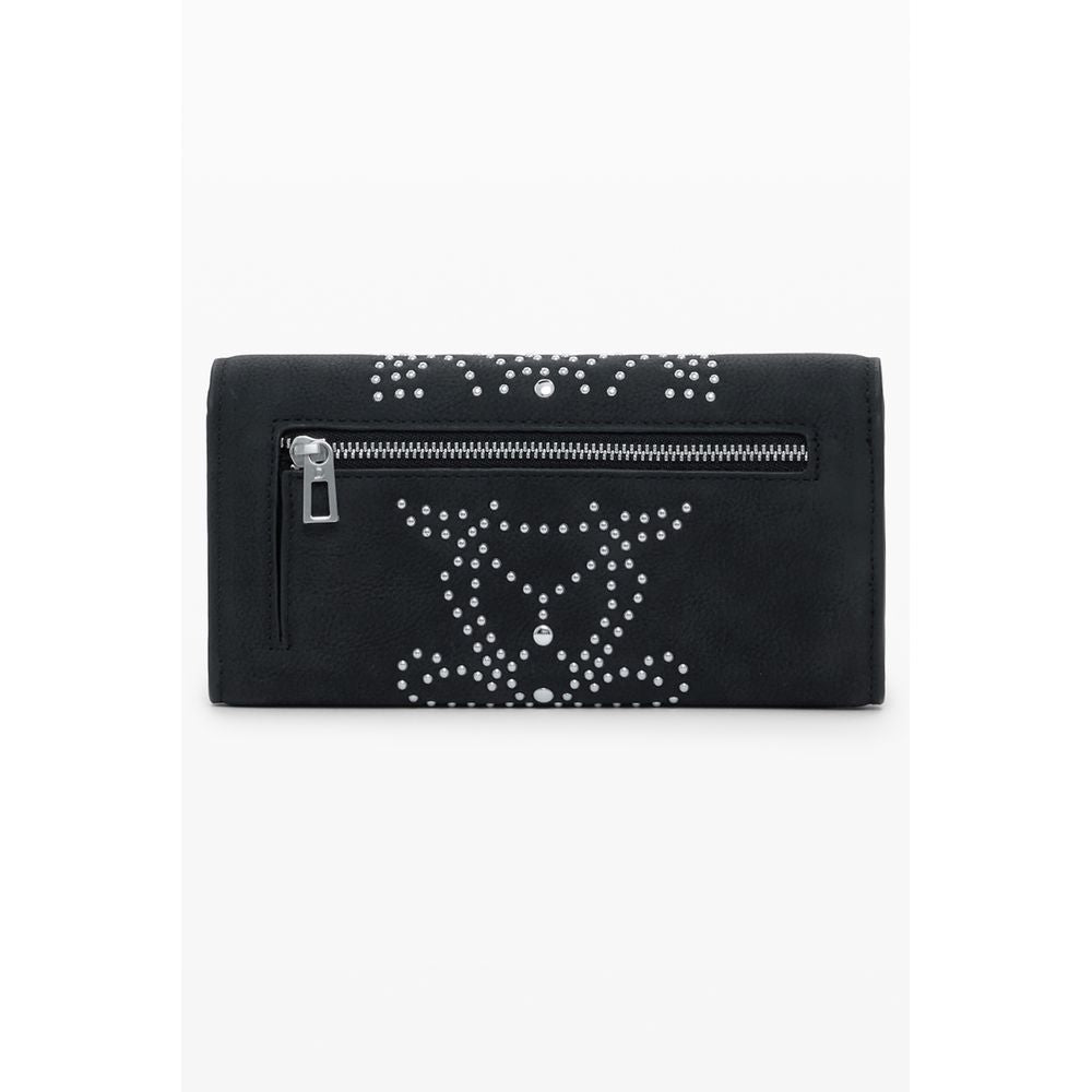 Desigual Black Polyethylene Women Wallet with studs and zip closure.