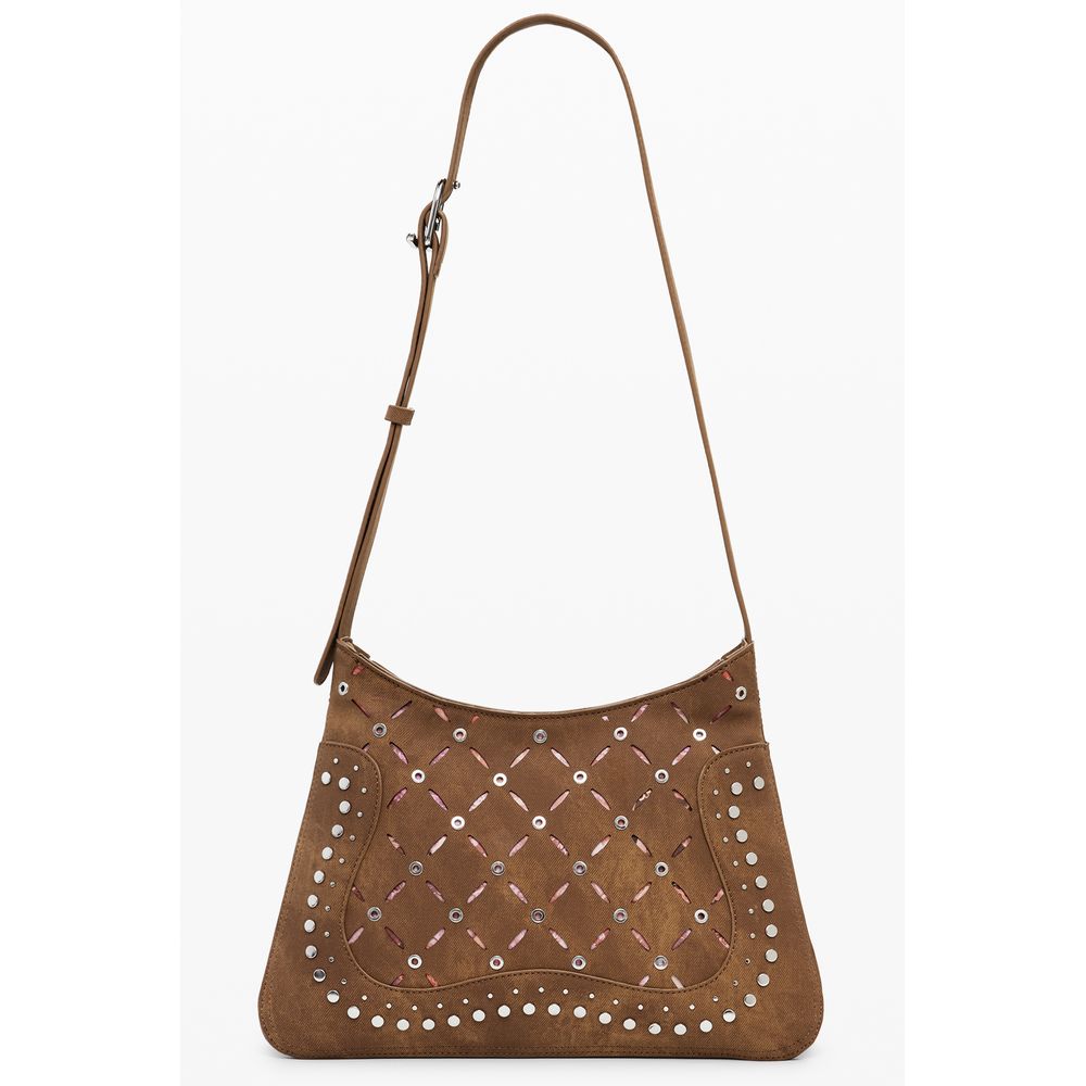 Desigual Brown Polyethylene Women Handbag with studs and adjustable strap