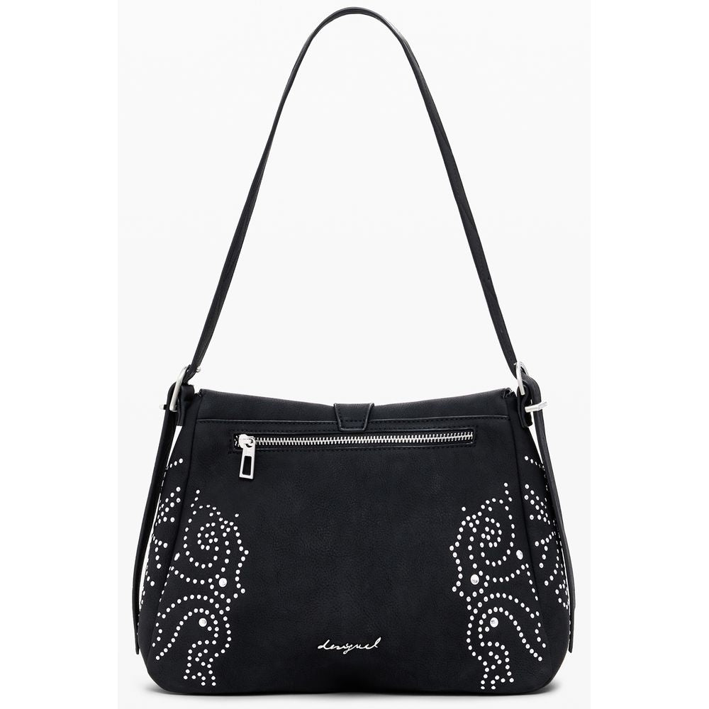 Desigual Black Polyethylene Women Handbag with adjustable strap and bold studs for an edgy elegant look.