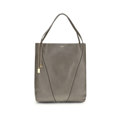 Chloé Gray Calf Leather Bos Taurus Shoulder Bag with hanging chain and medals, versatile and elegant design