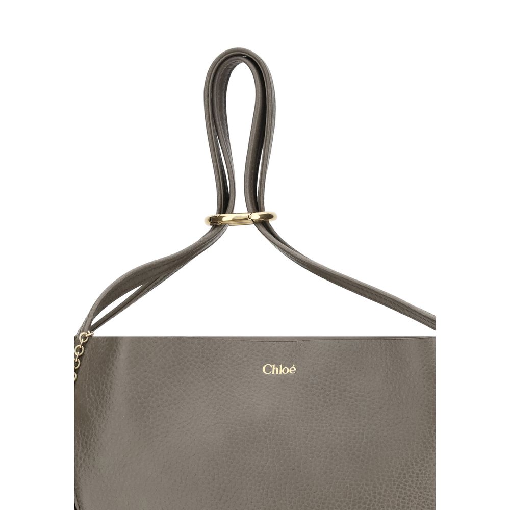 Chloé Gray Calf Leather Bos Taurus Shoulder Bag with elegant design and chain detail, shown in close-up.