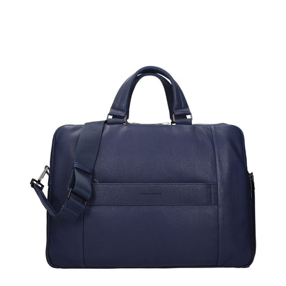 Piquadro Blue Leather Business And Laptop Bag with adjustable and removable shoulder strap, ideal for work with iPad/PC case, MPN CA6025S129BLU.