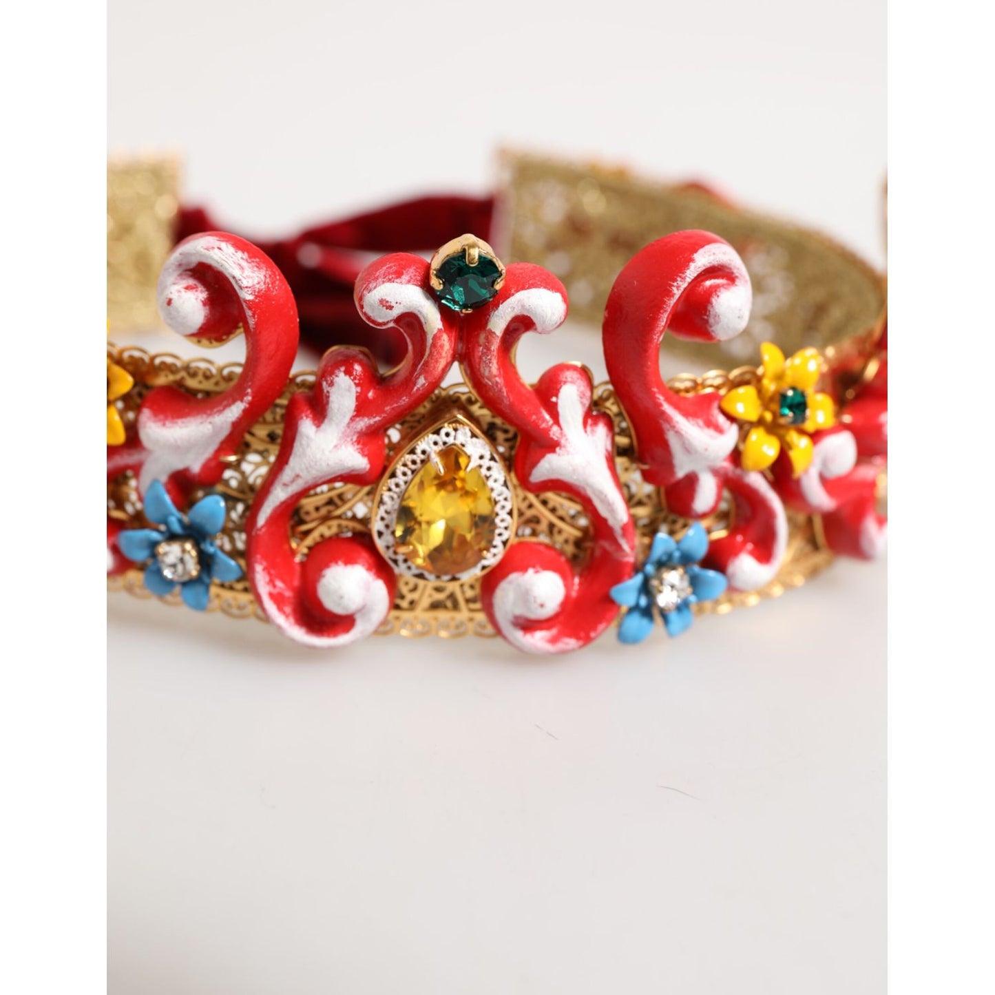Dolce & Gabbana Red Carretto Multicolor Crystal Gold Tiara Crow Headband